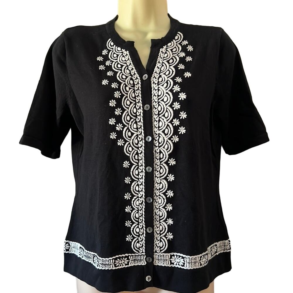 Charter Club S Black & White Cardigan Sweater Short Sleeve Office Work Dress